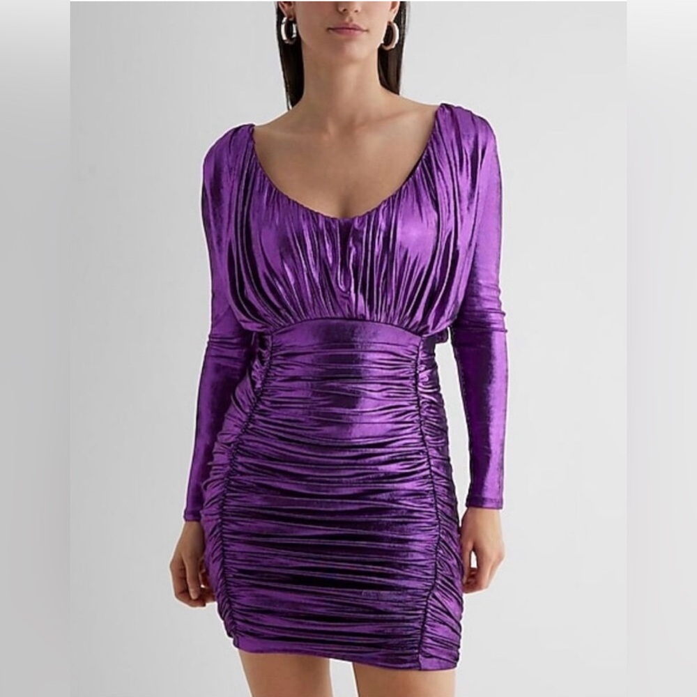 Express Purple Metallic Ruched Mini Dress